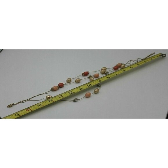 Monet Necklace Triple Strand Pink Signed Goldtone Clear Rhinestones Adjustable - Picture 8 of 8